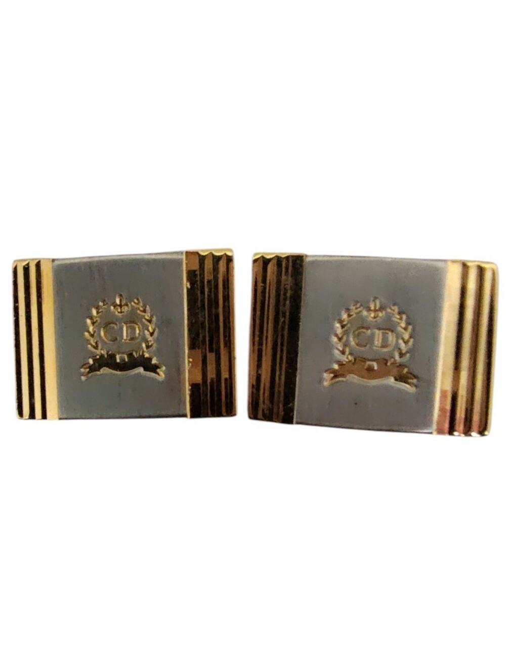 Vintage Christian Dior CD Logo Crest Two Tone Cufflinks Gold Silver Tone